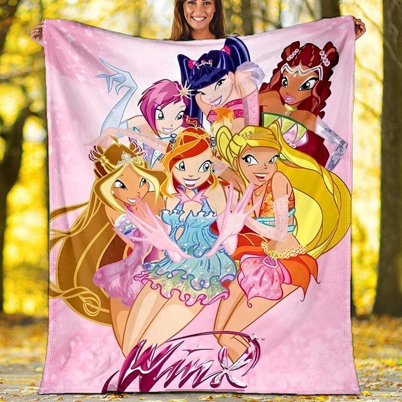 1pc W-Winx Club Theme Blanket - Digital Print, Polyester, Cozy for All Seasons, Perfect for Outdoor, and Travel