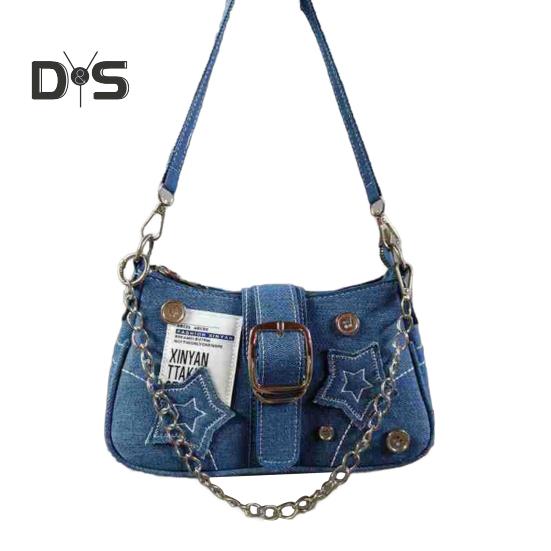 Сумка-хобо в стиле гранж джинсовая сумка через плечо сумка через плечо винтажная сумка через плечо повседневная сумка для женщин и девушек для повседневных выходов на улицу синий 1498₽