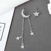 Fashionable Asymmetric Star Moon Rhinestone Tassel Earrings Unique Design Dangle Ear Studs For Women