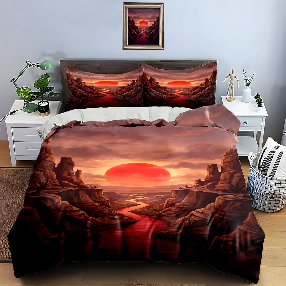 Red sun over canyon. Bedding sets Duvet cover sets Duvet covers Pillowcases(1 * Duvet Cover 2 * Pillowcases, without duvet insert)