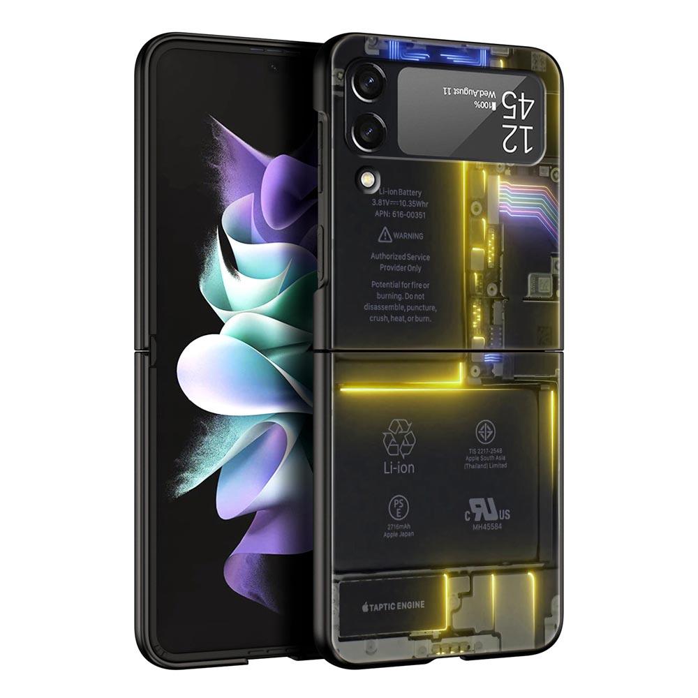 

Main Circuit Board Pattern Hard PC Phone Case For Samsung Galaxy Z Flip 7 6 5 4 Black Cover For Galaxy Z Flip 3 Foldable Fundas Z Flip 3