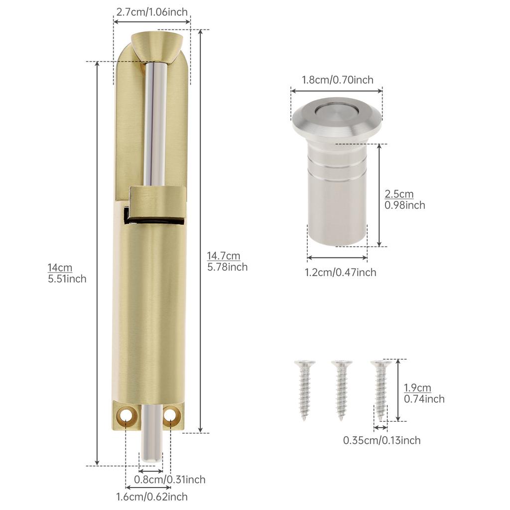 5,5 Zoll Zinklegierung Federbelasteter Schiebetürverschluss Schwerlast Riegel Inklusive Staubbehälter 3 Schrauben Universal