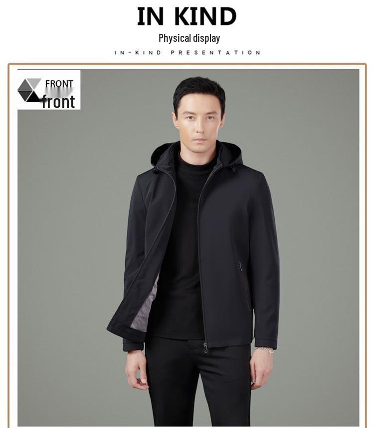 Men's Autumn 2025 Detachable Hood Business Casual Windbreaker Jacket