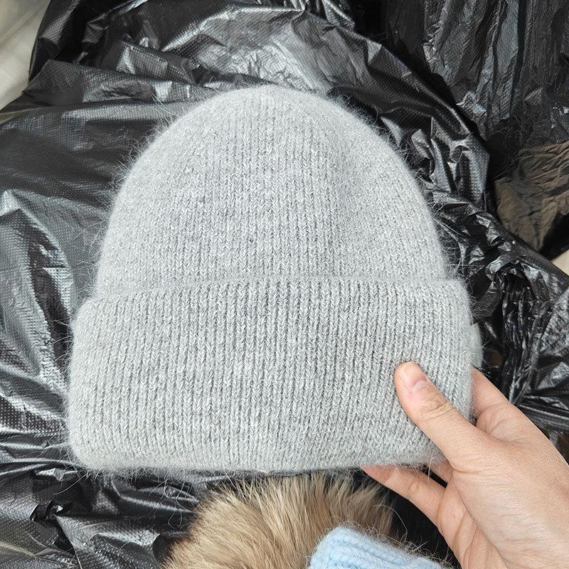 Winter Hats For Women Rabbit Fur Shiny Knitted Beanie Baggy Caps Korean Style Sweet Simple Bonnet Solid Color New