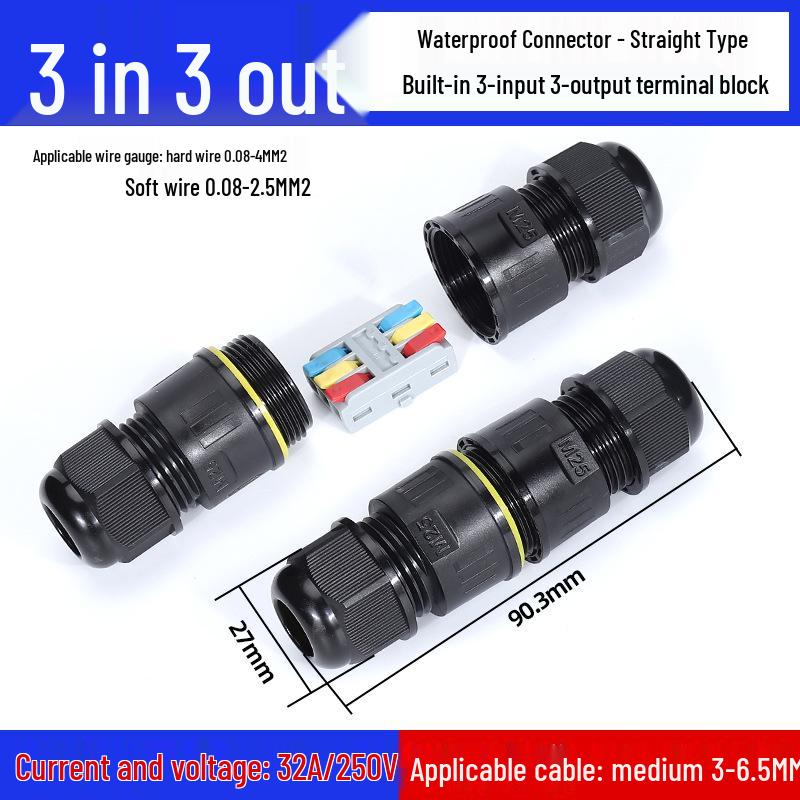 Waterproof Parallel Wire Connector: Two-in, Two-out, Rainproof Outdoor & Underground.