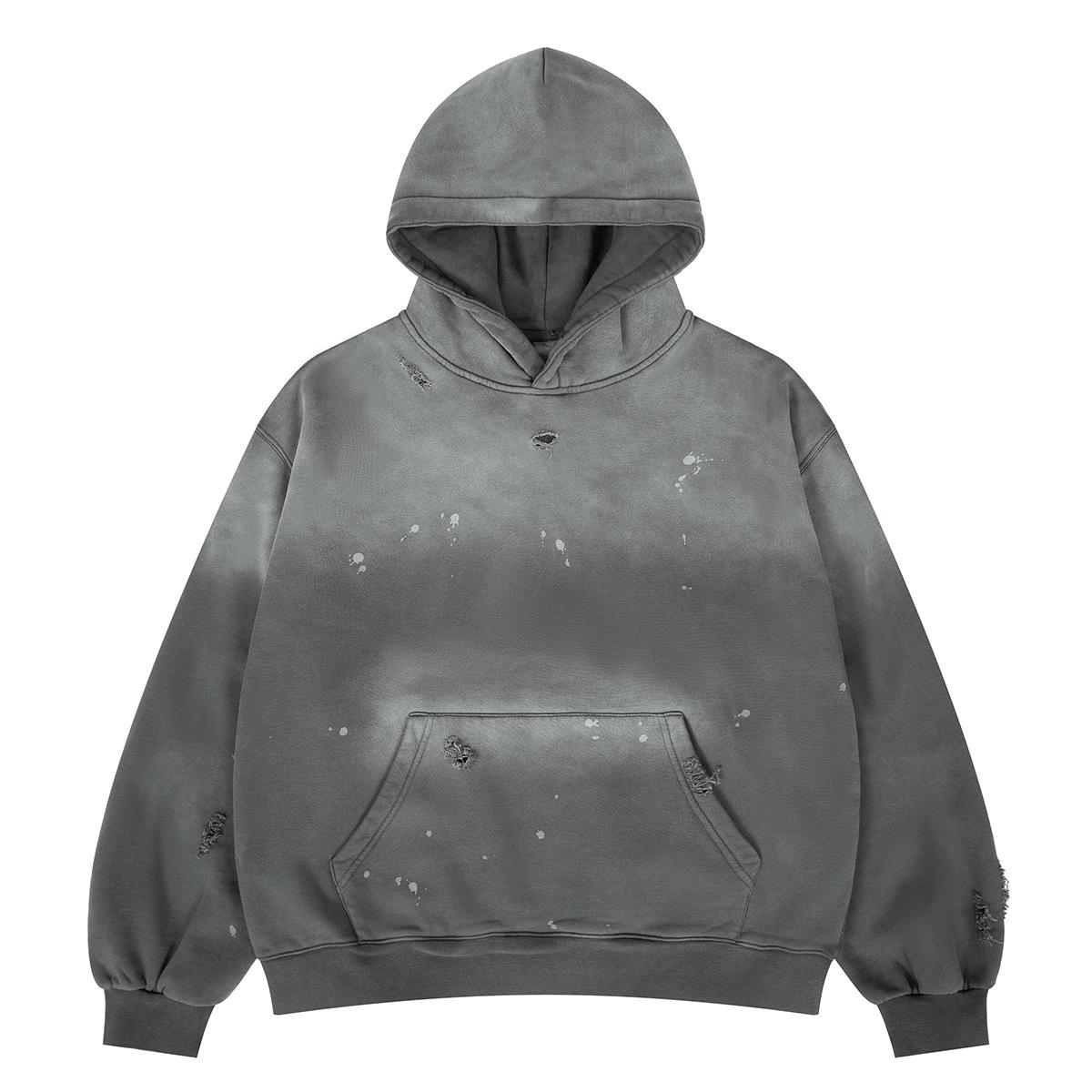 

Lan Hai 2025 Autumn/Winter Men s Splatter Gradient Dye Monkey Hoodie L темно-сірий