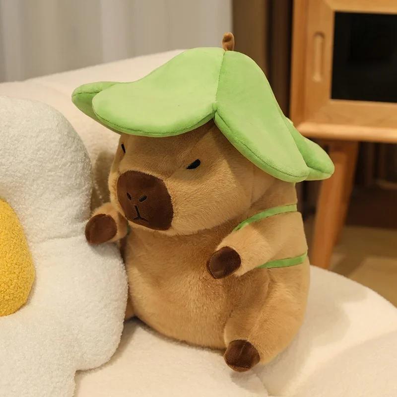 Flower Hat Capybara Soft Guinea Pig Carrying Backpack Doll Stuffed Comfort Pillow Kawaii Room Decor Birthday Gifts