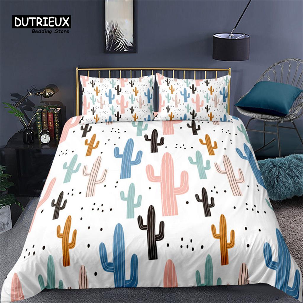 Comforter Cartoon Cactus Tropical Botany Garden Plants 3D Print Bedding Set Succulents Microfiber Comforter