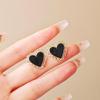 Geometry Black Heart Stud Earring for Women French Elegant Sweet Ear Wedding Party Jewelry Accessory