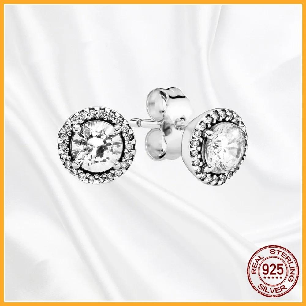 925 Silver Heart Hoop Earrings Sparkling Original Jewelry Gift for Women