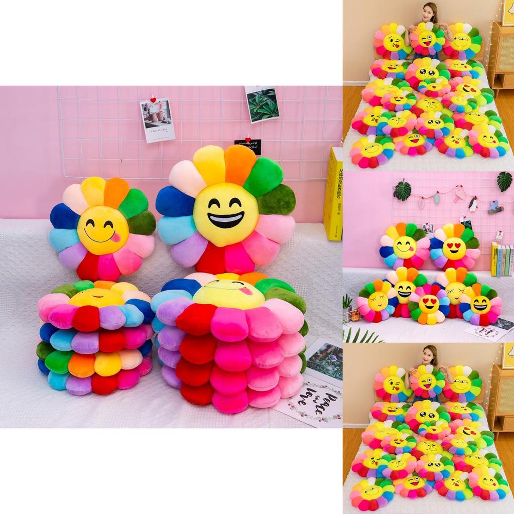 Colorful Sunflower Plush Cushion Smiley Face Pillow Ultra-soft Short Plush Pp Cotton