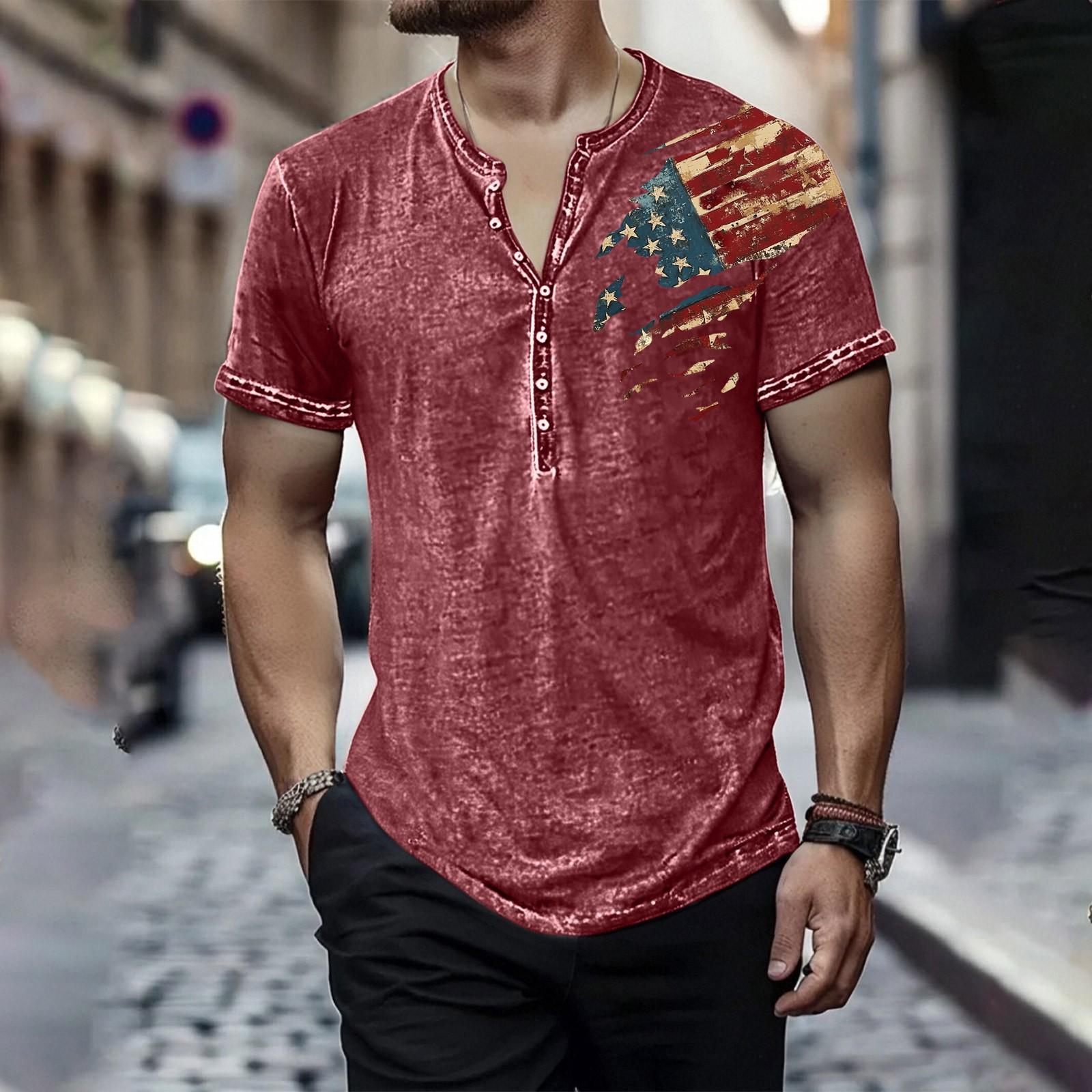 

Мужская футболка с круглым вырезом и короткими рукавами с принтом «День независимости» XL винный