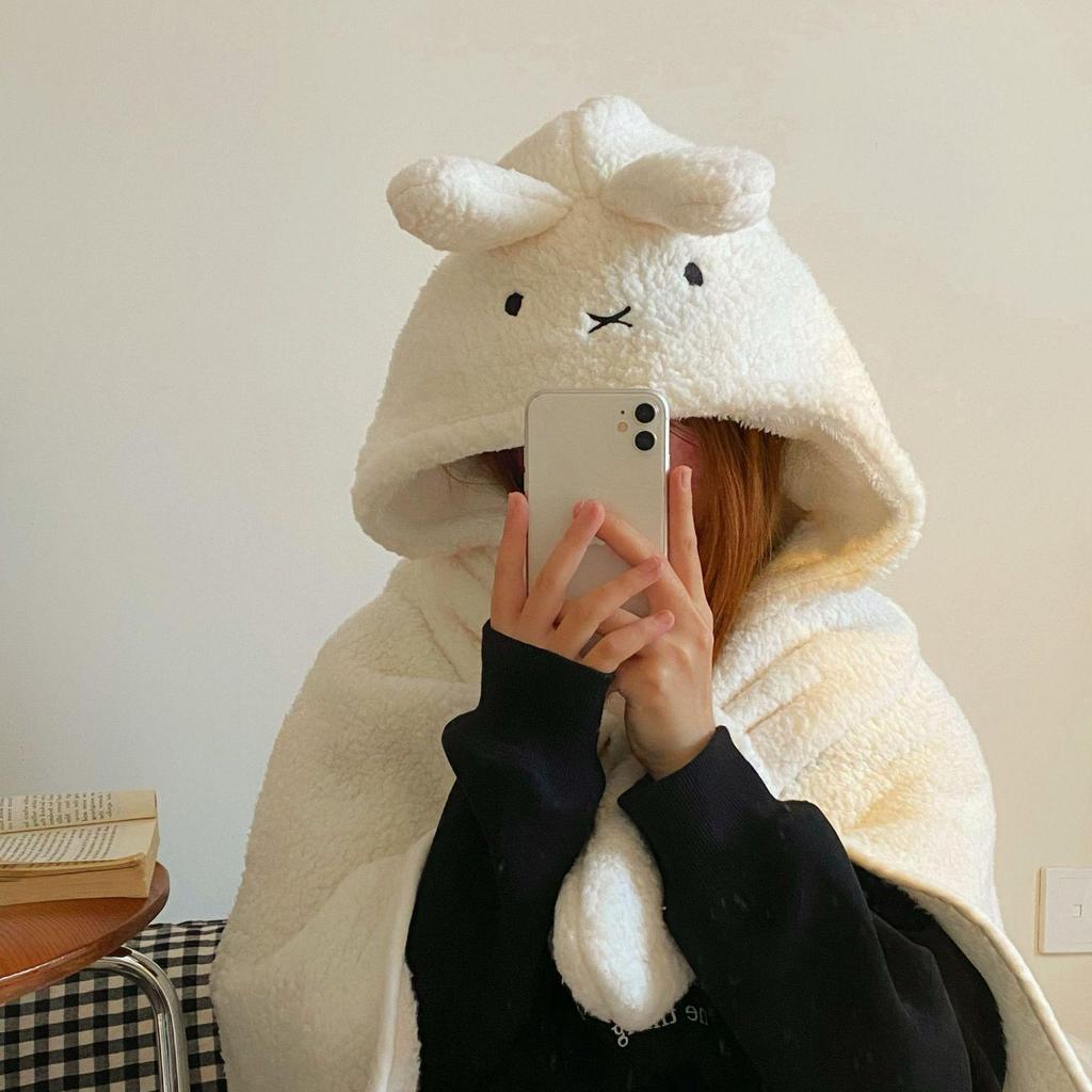 2024 Cute Cartoon Bear Hooded Shawl Blanket - Cozy and Thick for Women