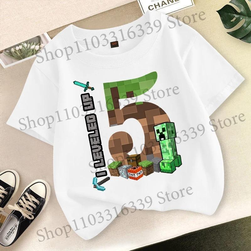 Birthday Number T-shirt Party Supplies Gift Minecrafted Cartoon Children Clothes Boy Tops Summer Short Sleeve round neck Tees