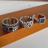 925 Sterling Silver Rings For Women Geometric Fine Jewelry Finger Adjustable Black Heart Stone Ring For Party Birthday Gift