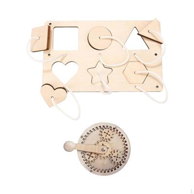 2 szt. Montessori Tablica Manipulacyjna Części DIY Korba Zębata i Dopasowywanie Kształtów