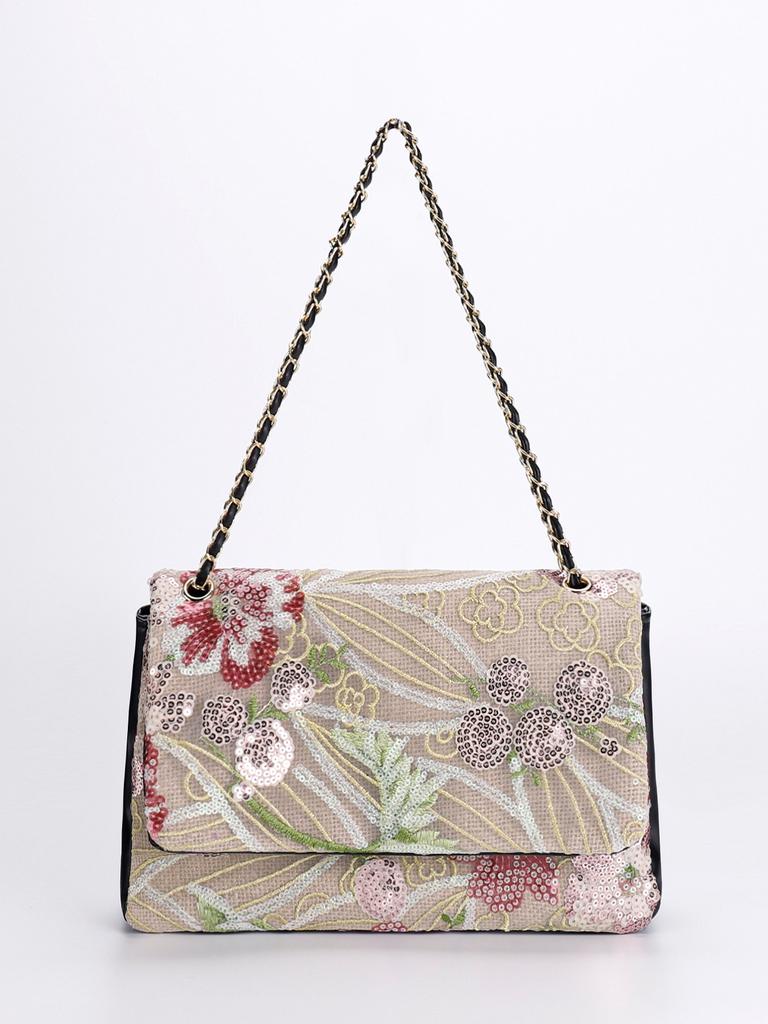 Embroidery sequined shoulder bag summer new niche woven straw bag high-end large-capacity armpit bag