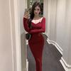 One-shoulder Celebrity Suspender Dress for Women In Spring and Autumn Pure Sexy Hip-packing Mother Long Skirt Showing Off Her Figure and Inner Skirt