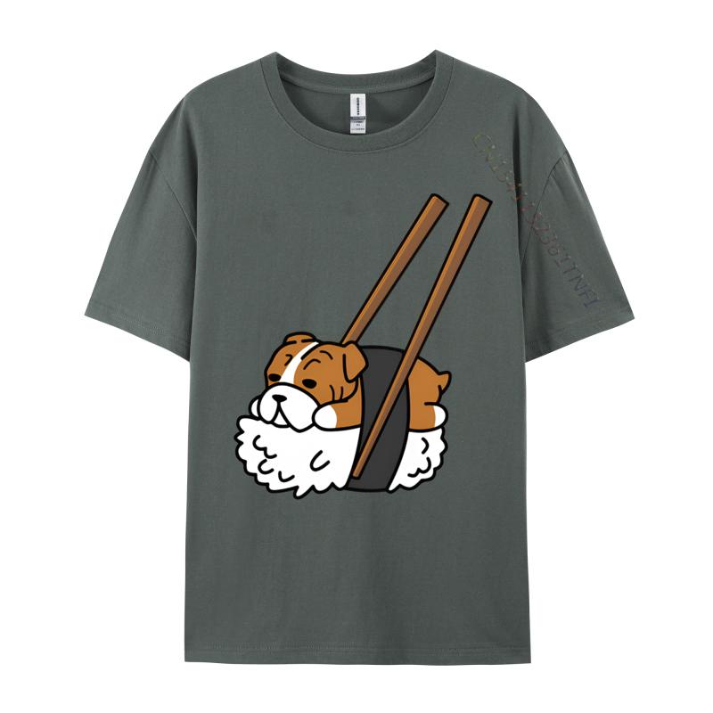Funny Sushi English Bulldog Tshirt Vintage Tshirt Oversized Cool Tops Tees Cotton T Shirt for Students Crazy