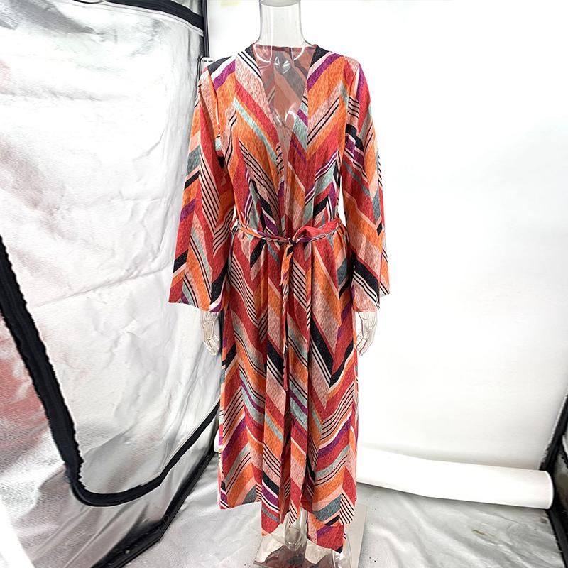 

Printing Patchwork Fashion Two Pieces Outfit, Women Spring Summer V Neck Long Lacing Up Coat Set, 2025 Wide Leg Pants Lady Suits XL