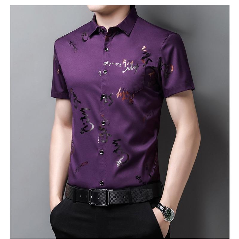 Summer Men's Floral Half Sleeved Shirts Ice Silk No Ironing Men's Fashion Short Sleeved Shirt Lapel Flower Shirt