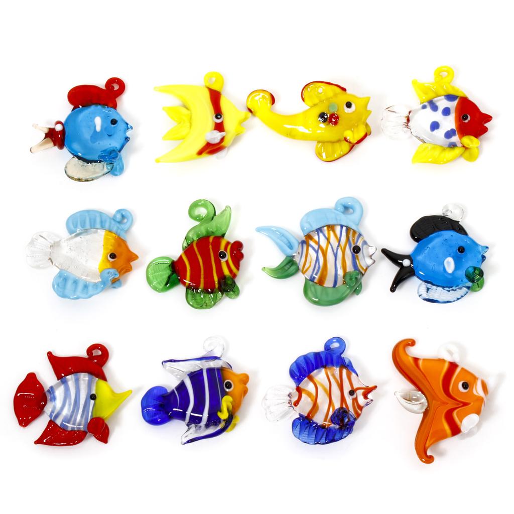1 Piece 3D Fish Lampwork Charms Multicolor Glass Ocean Jewelry Pendants Cute Jewelry Accessories for Jewelry Making 3.5x3.4cm