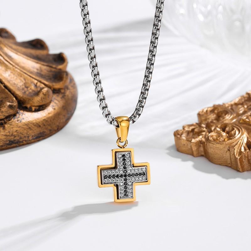 2026 Stone Cross Necklace Fashion Light Luxury Necklace Jewelry Premium Jewelry Full Diamond Men's Necklace
