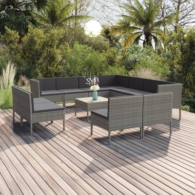 Vidaxl 12-Cz. Garden Lounge Set, Cushions, Grey PE Rattan