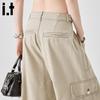 :CHOCOOLATEit Women's Cropped Wide-Leg Denim Cargo Pants