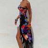 Abiti da Donna Primavera Senza Maniche con Stampa Floreale Nappa Senza Spalline Estivi Casual Slim alla Caviglia Senza Schiena Elastici a Vita Alta con Spacco