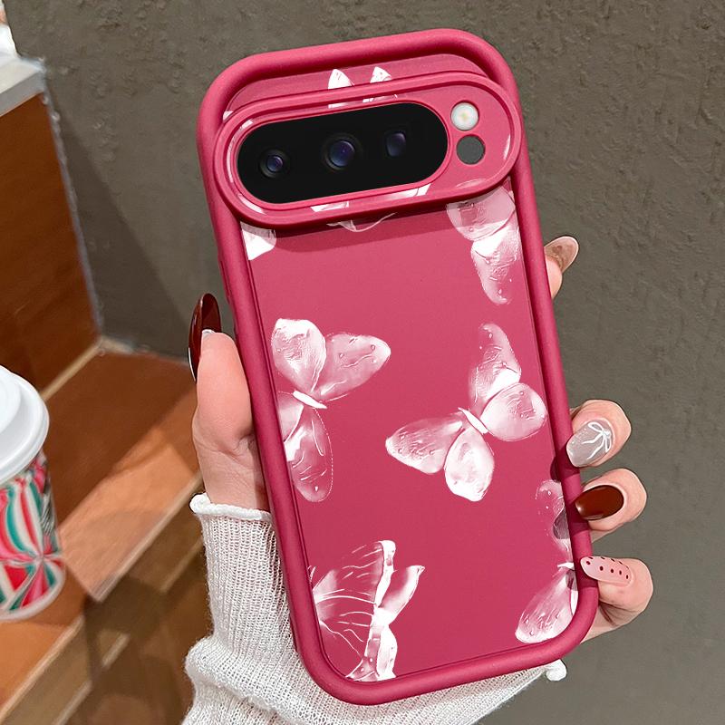 For Google Pixel 9 8 Pro Xl 8a Shockproof Line Butterfly Pattern Silicone Soft Lens Protection Solid Color Anti-Fall Matte Phone Case Cover