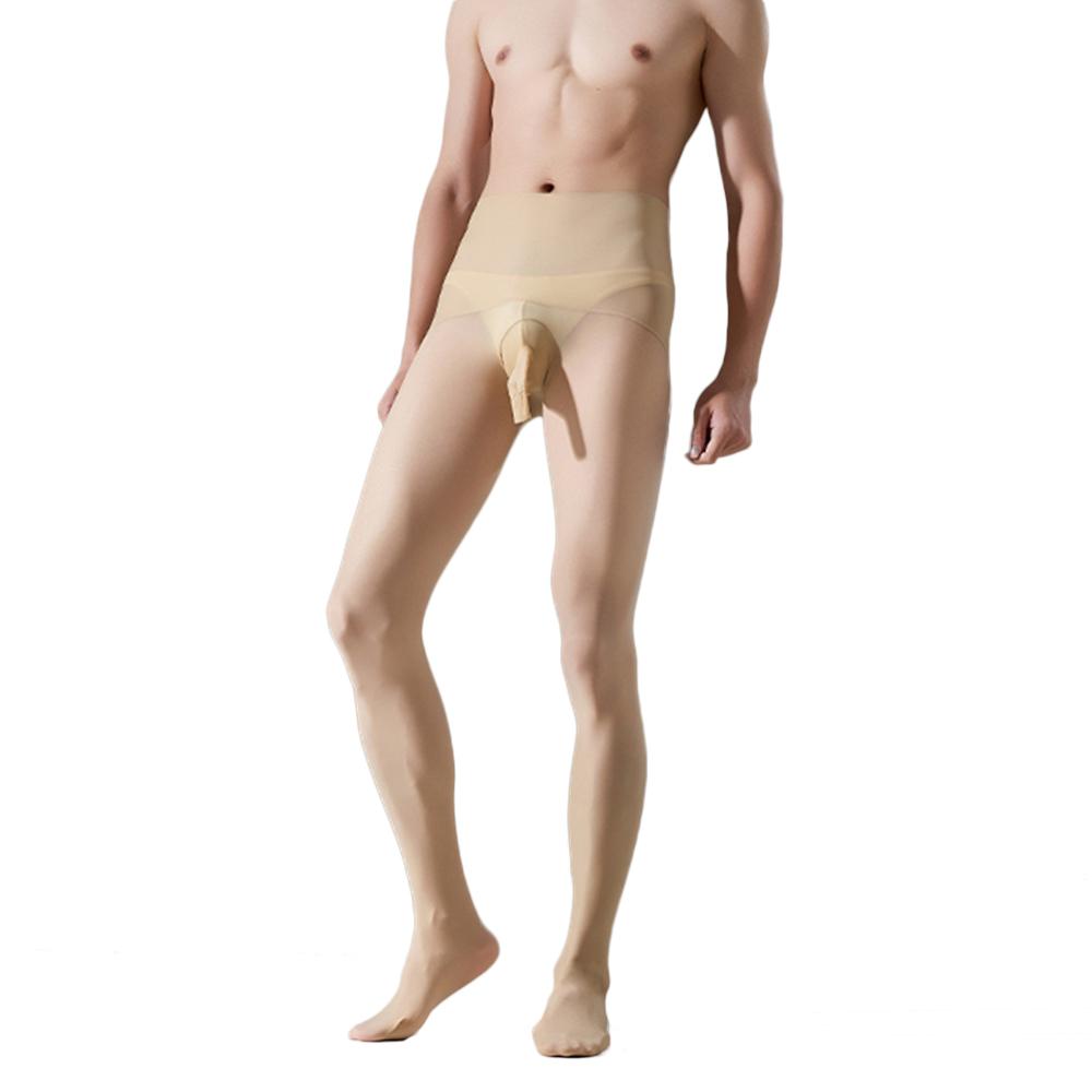 Sexy Men 360 Seamless Sheer See Through Open Close Sleeve Cockring Stockings 8D 912Pin Oil Glossy Shiny Pantyhose Tights