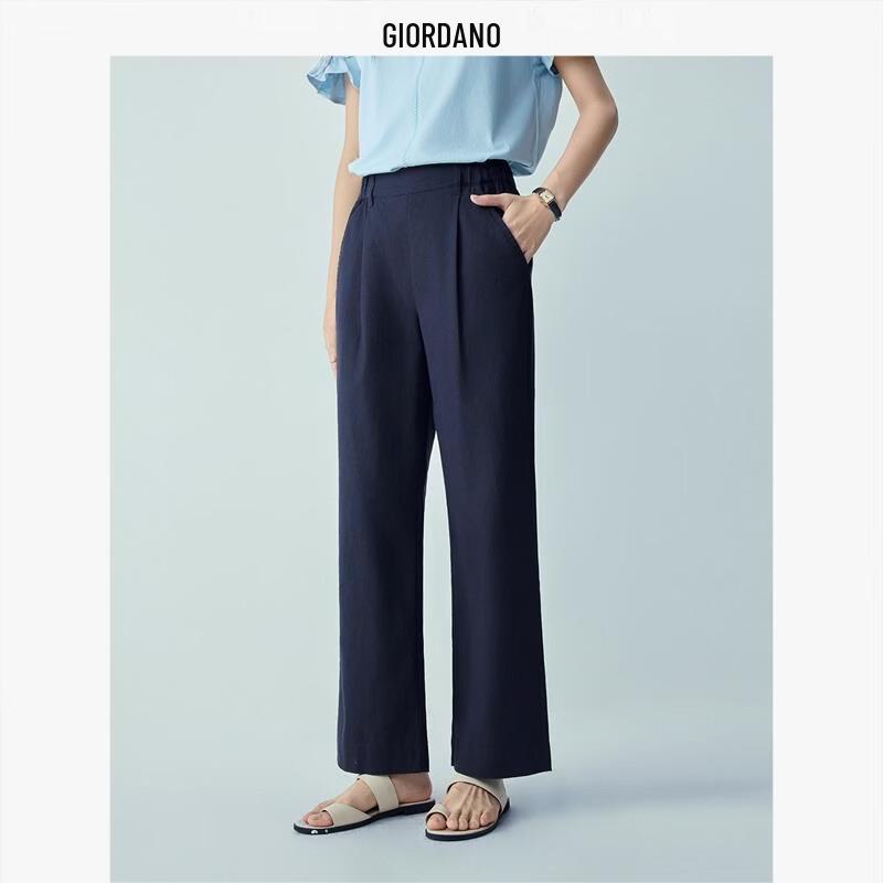 Giordano Women s Pleated Cotton Linen Cropped Pants M