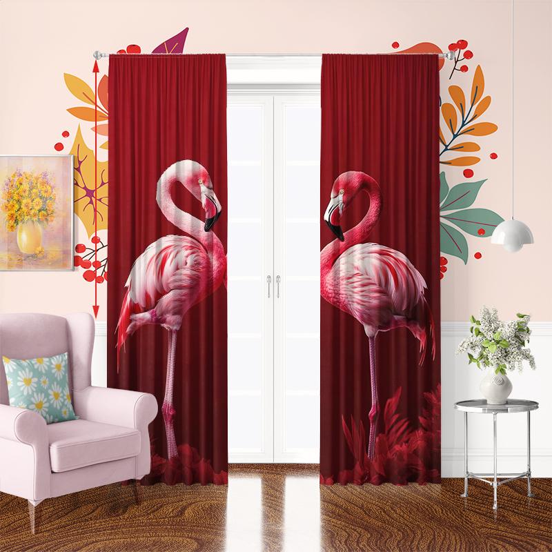 2 Pieces - Valentine's Day Flamingo - Printed Curtain 100% Polyester, Suitable for Home Decor (excluding Light Poles)
