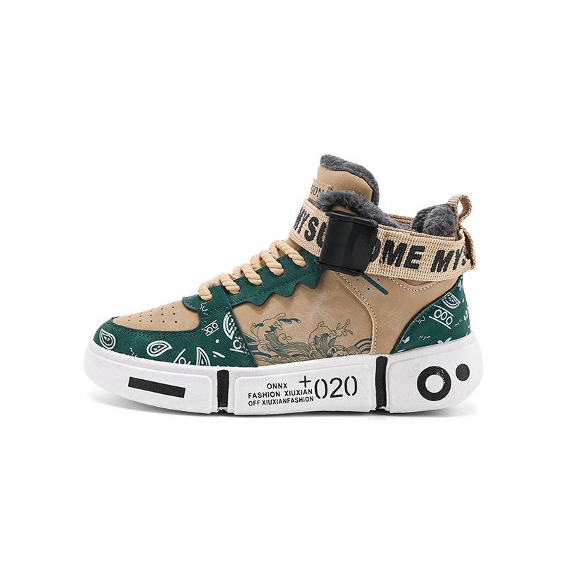 

Повседневная дышащая хлопковая обувь спортивная обувь высокие кеды мужская универсальная модная обувь новая мужская 2025 теплая и бархатная зимняя 44 бежевый