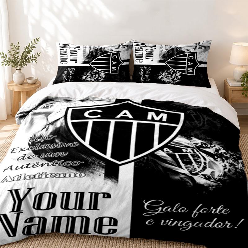 Clube Atletico Mineiro Custom Name 3pc Set Perfect for Bedroom Use Comfortable Bedding Set Includes a Duvet Cover and Two Pillowcases Ideal Birthday O
