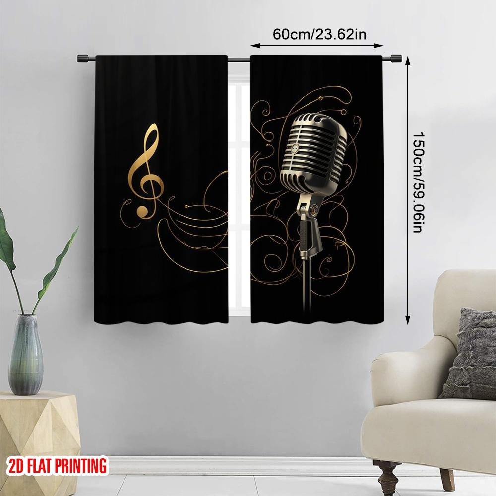 2D flat printing 2pcs Curtains Microphone and note Polyester  Without Electricity summer party decorations Perfect for Holiday