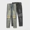 Men's Slim Fit Distressed Jeans - Autumn Washed Hip-Hop Style Straight Pants