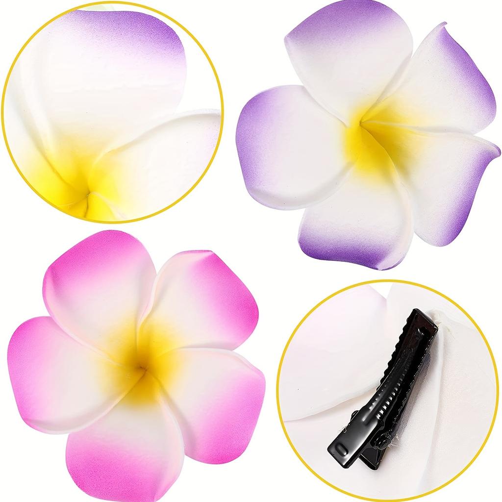 Fermagli per capelli con fiori hawaiani, Fermagli per capelli in schiuma di frangipani, Decorazioni per feste tropicali hawaiane, vacanze al mare/piscina Forniture per feste hawaiane, Nuziale