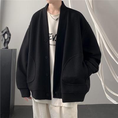 Cardigan de malha casual masculino de cor sólida para primavera