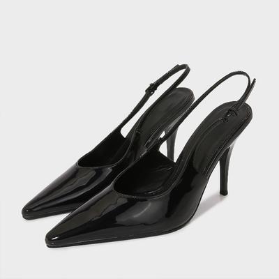 Modne Damskie Sandały na Wysokim Obcasie 2025 Lato Szpiczasty Nosek Proste Jednolite Designerskie Party Stilettos Elegancki Pasek z Tyłu Buty Biurowe dla Pań