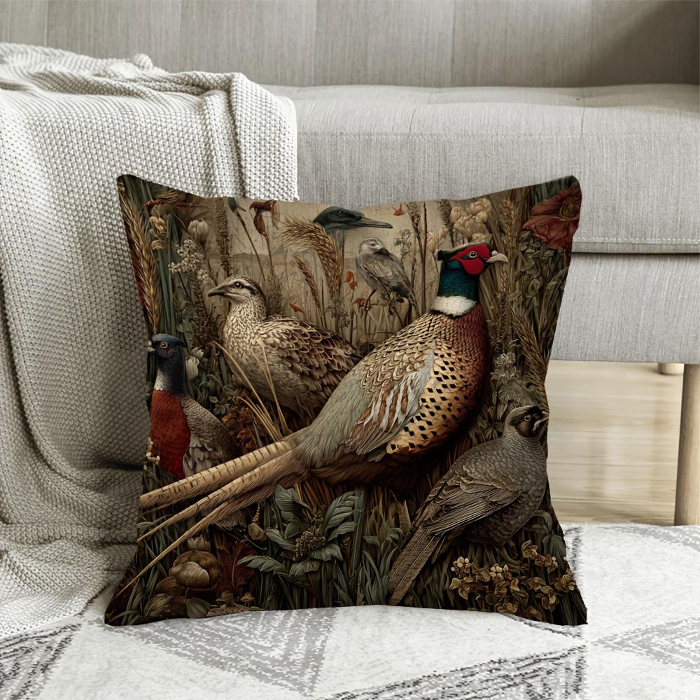 Federa Cuscino Decorativa 2D Piatta - Rustica Vintage Faisant Selvatico Botanica Foresta Fattoria Campagna Caccia Cuscino