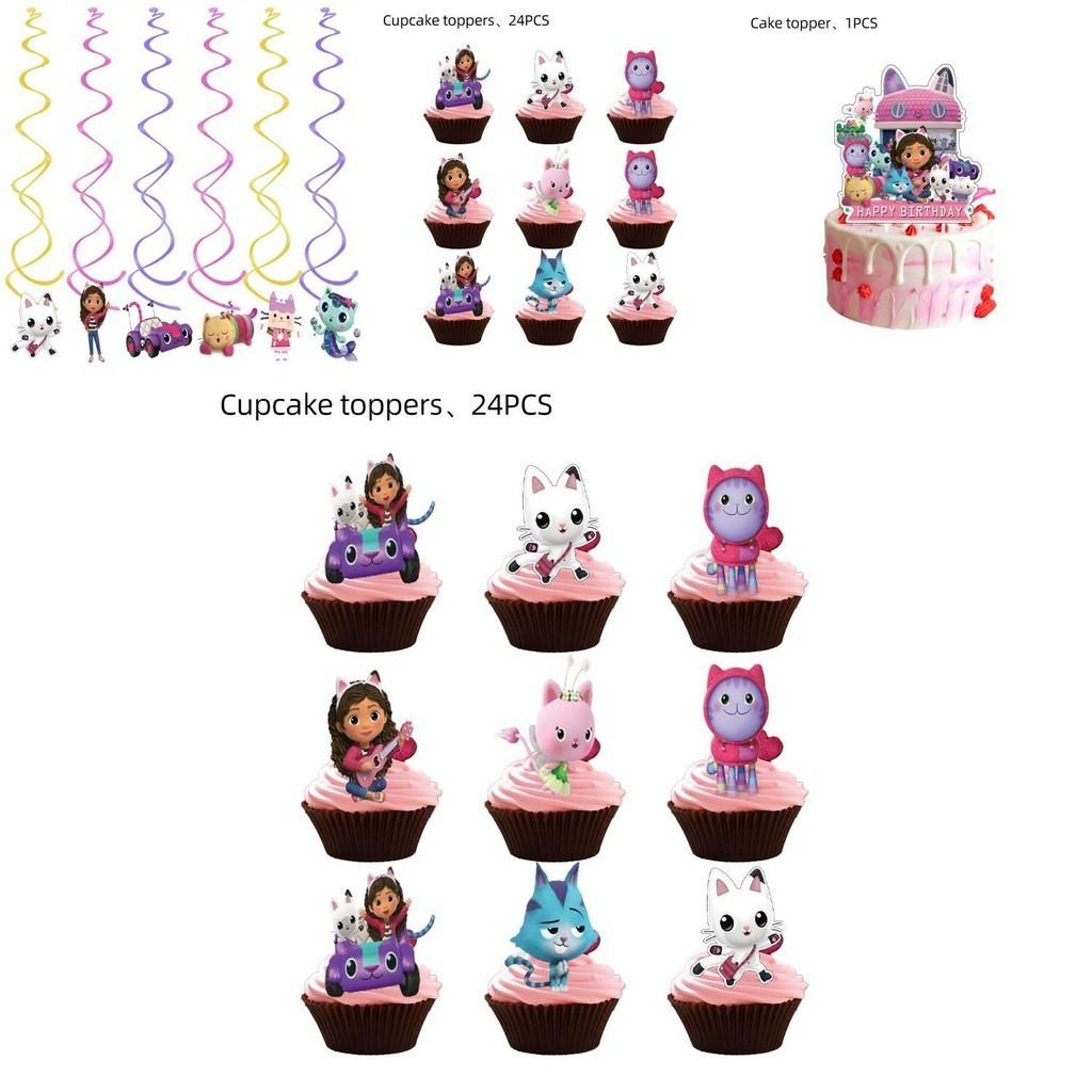 Joyful Gabbys Dollhouse Kids Birthday Decorations With Bright Balloons And Charming Cake Toppers