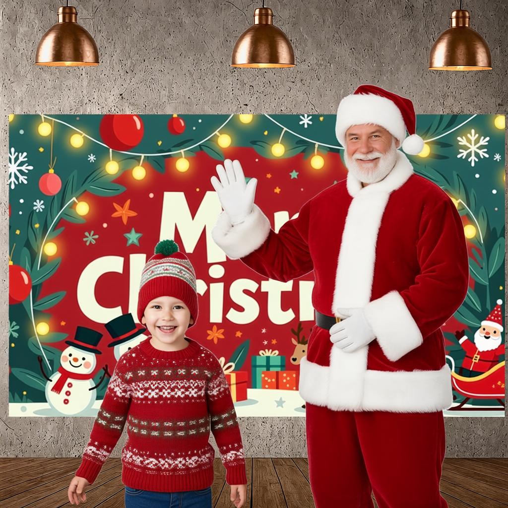 Winter Holiday Banner Santa Claus Figure Christmas Party Display Christmas Banner Reindeer Design Christmas Celebration Banner