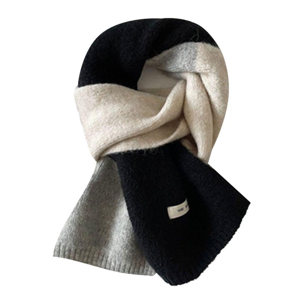 Large Winter Warm Color Contrast Scarf Women's Wool Elastic Knitting Thickned Shawl Fashion Clothing Matching Supplies