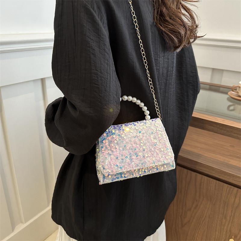 Elegant Black Sequin Evening Shoulder Bag Chic Chain Strap Perfect For Street Style