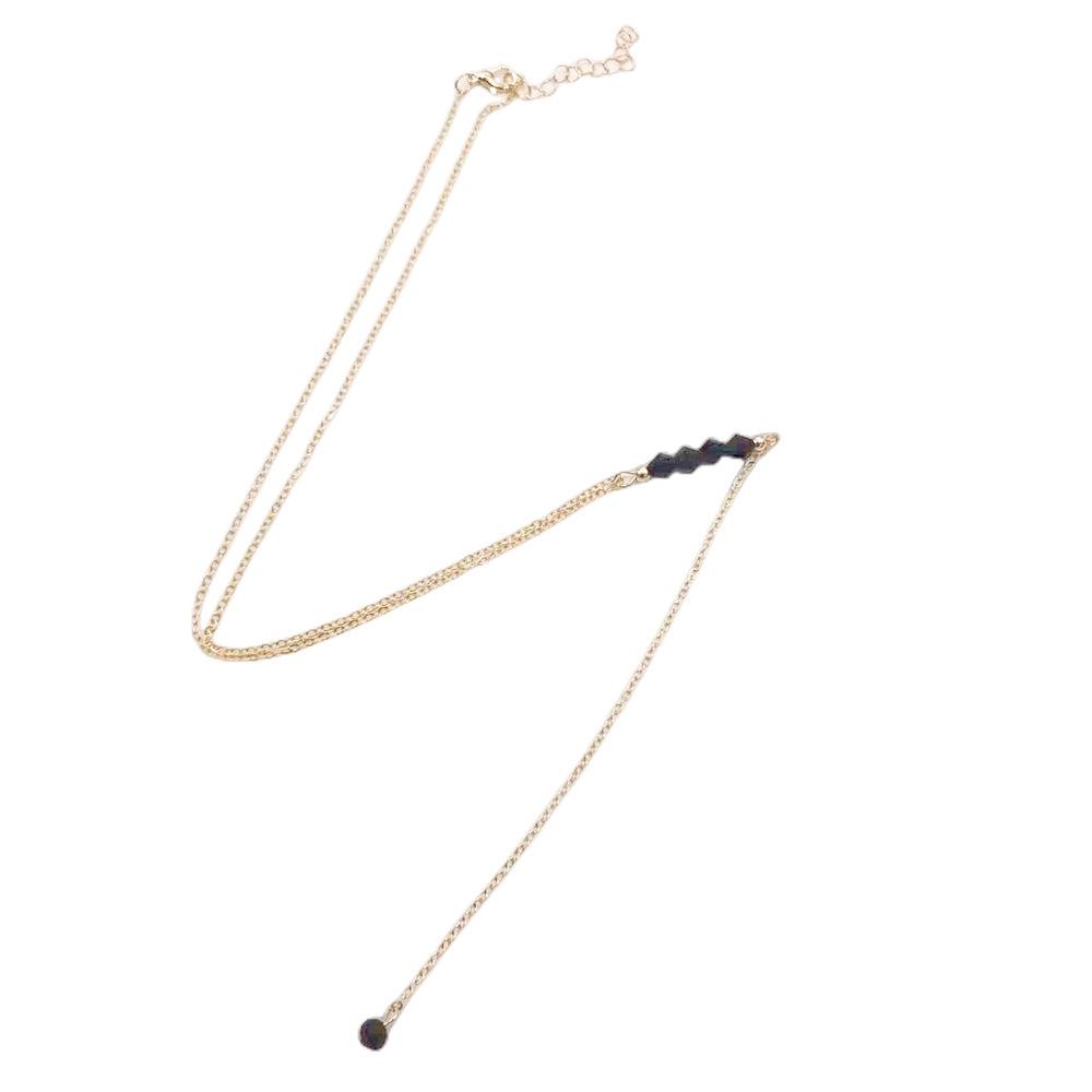 Sweater Chain Women's Fashion Simple Black Beaded Handmade, Black Crystal Long Fringed Necklace