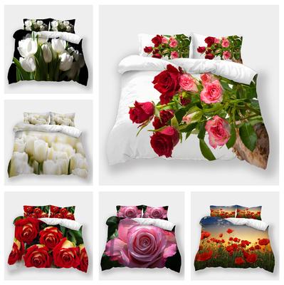 3D Printed Flower Bedding, Women's and Girls' Down Duvet Covers and Pillowcases, 2/3pc King Queen Bed Full-size Duvet Cover Gift
