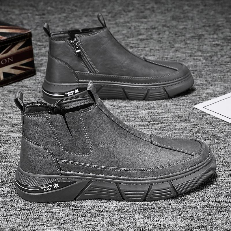 Fashion Men Shoes Mens Trend High-top British Tooling Boots Casual Medium Tube Versatile Men Boots Men Leather High-Top Motorcycle Boots