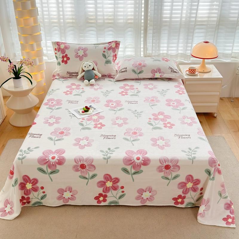 3Pcs Botanical Floral Style Bed Sheet Set Flannel Bed Sheets for Fall and Winter Luxury Super Soft Cozy Queen Size Bedding Set